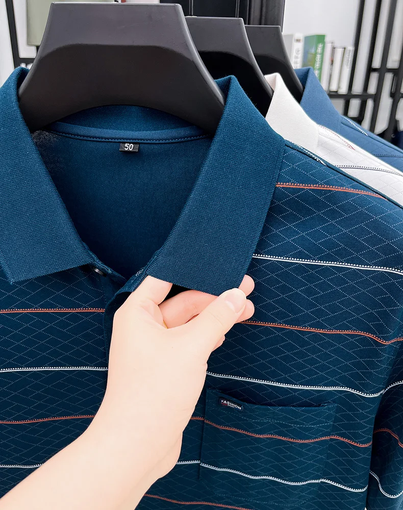 Luxury brand plaid jacquard short sleeve polo shirt fashion letter embroidery pocket classic stripes trend men's new T-shirt top 19 S3de569a016394d5cb69e69c7d15e63d3Z