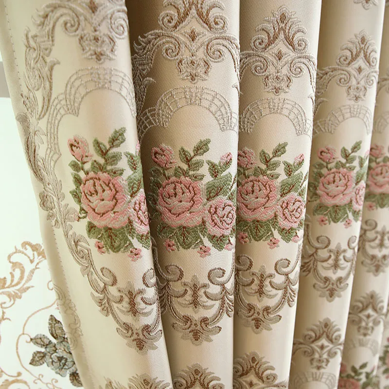 

European Jacquard Room Darkening Curtains for Living Room Blackout Bedroom 3D Flower Window Curtain 1 Panel Customize Luxury
