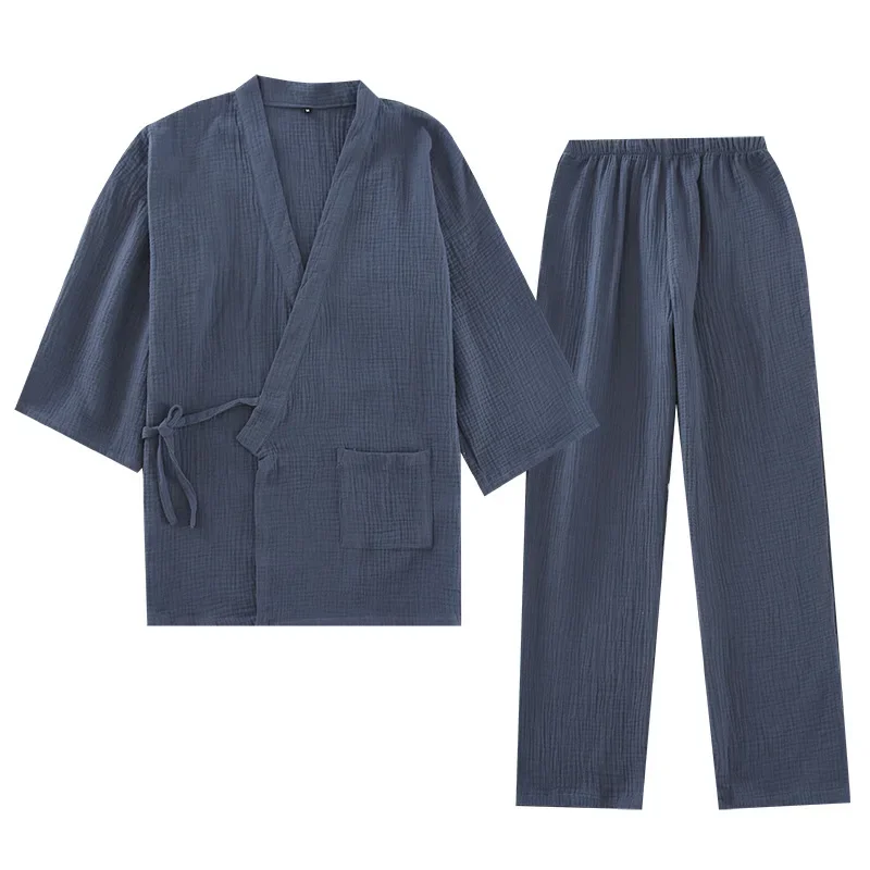 Summer Woman Japanese Couples Pajamas Thin Cotton Gauze Crepe Kimono Yukata Homewear Short Sleeve Sleepwear Loose Nightgown
