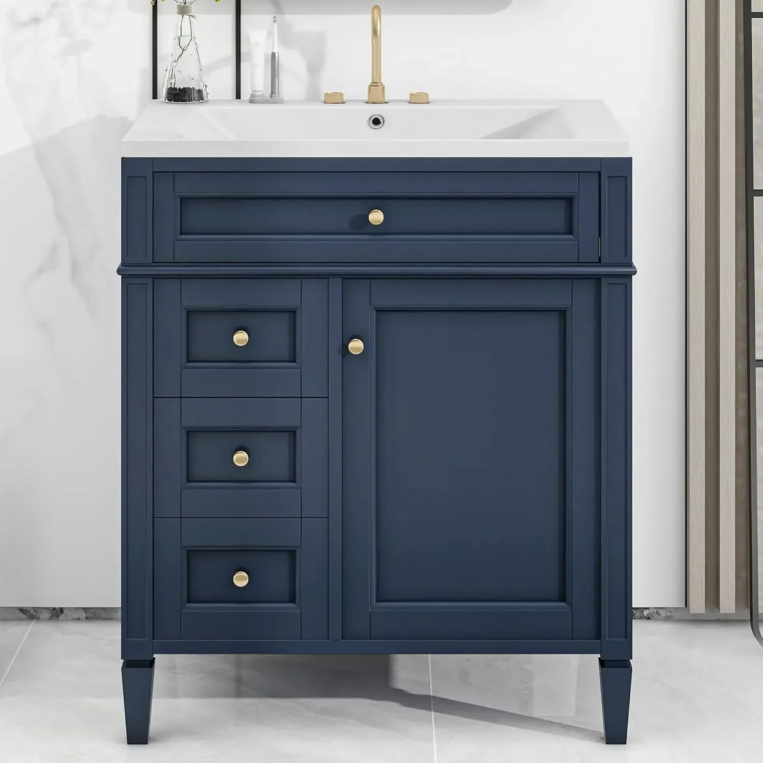 30" Bathroom Vanity with Single Sink Combo, Modern Undermount Bathroom Sink Cabinet with 2 Drawers Blue 3