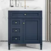 30" Bathroom Vanity with Single Sink Combo, Modern Undermount Bathroom Sink Cabinet with 2 Drawers Blue 3