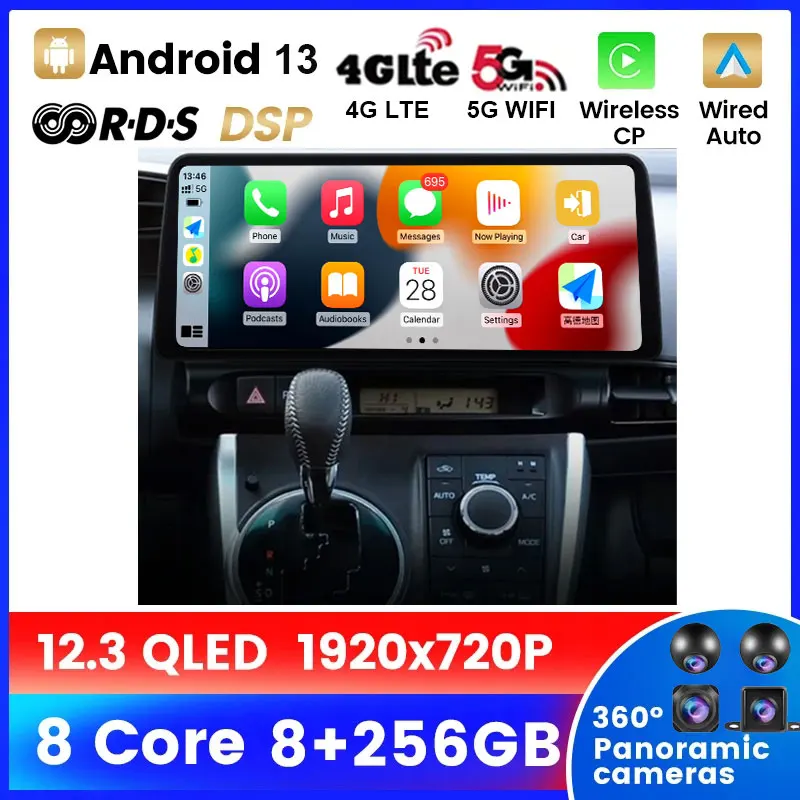 

Android 13 Carplay Auto 12,3 дюймов для Toyota Wish 2010-2016 автомобильное радио мультимедийный видеоплеер стерео навигация головное устройство QLED
