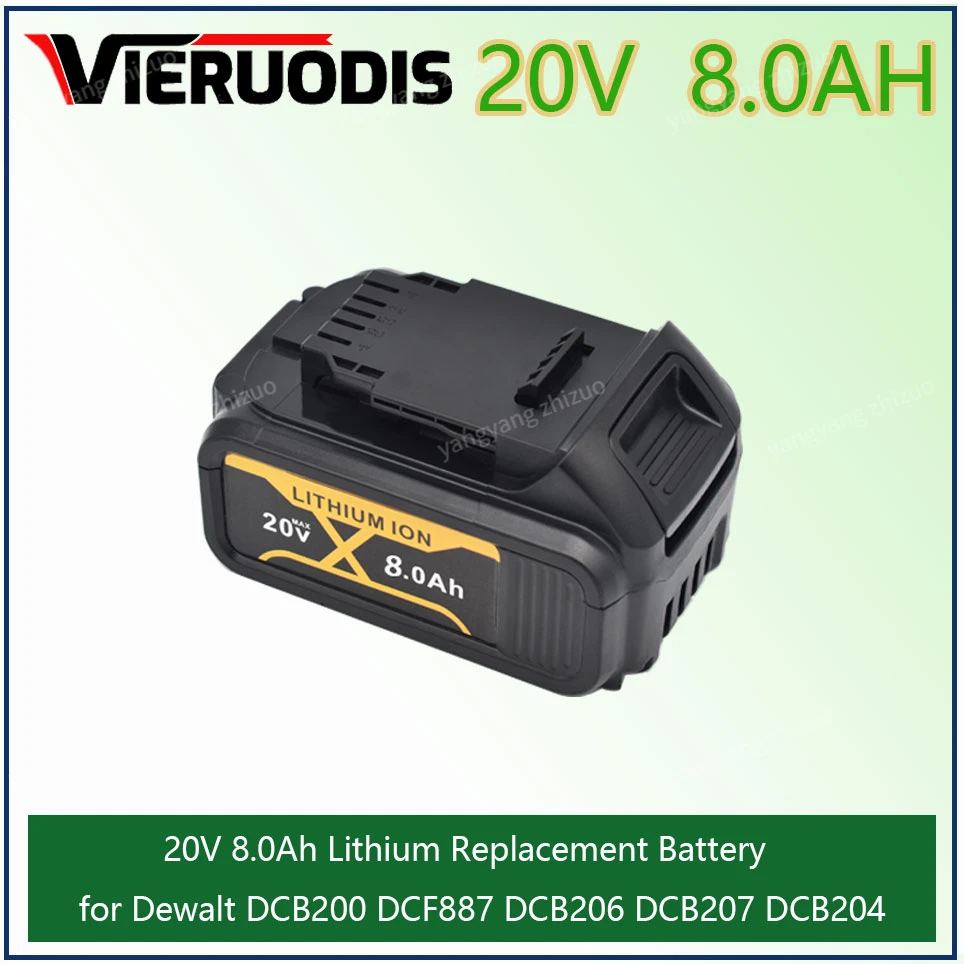 

for DeWalt 20V 8.0Ah rechargeable power tool battery,suitablefor DCB205 DCB204 2DCB200 charger with LED lithium-ion replacement