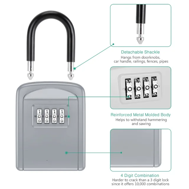 Zinc Alloy Hook Key Box 4 Digit Combination Password Safe Weatherproof Key Safe Security Storage Box 3