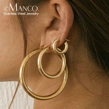 eManco Korean Aesthetic Round Elegant Lightweight Non Allergic Stainless Steel Personalized Earrings Party Fashion Jewelry