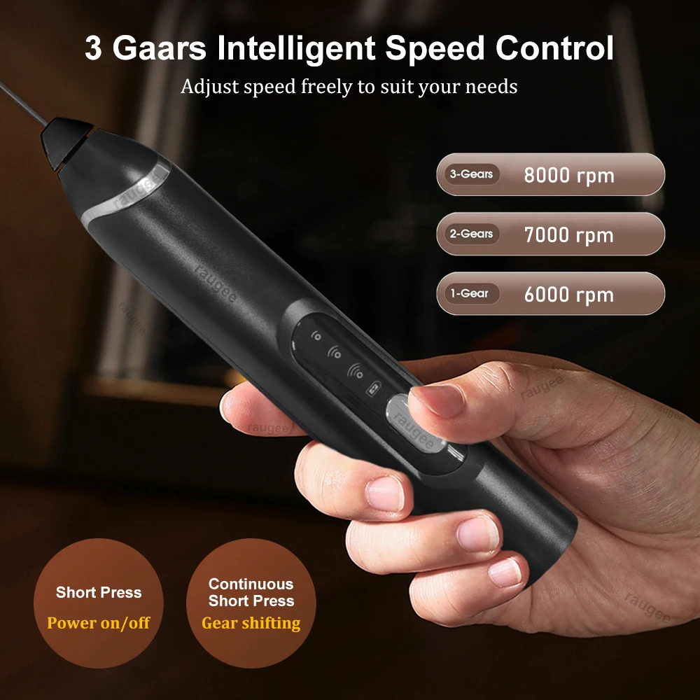 Wireless Milk Frother Mini Electric Handheld Foam Maker Coffee Whisk Mixer USB Rechargeable 3 Speed Milk Foam Machine Egg Beater 3