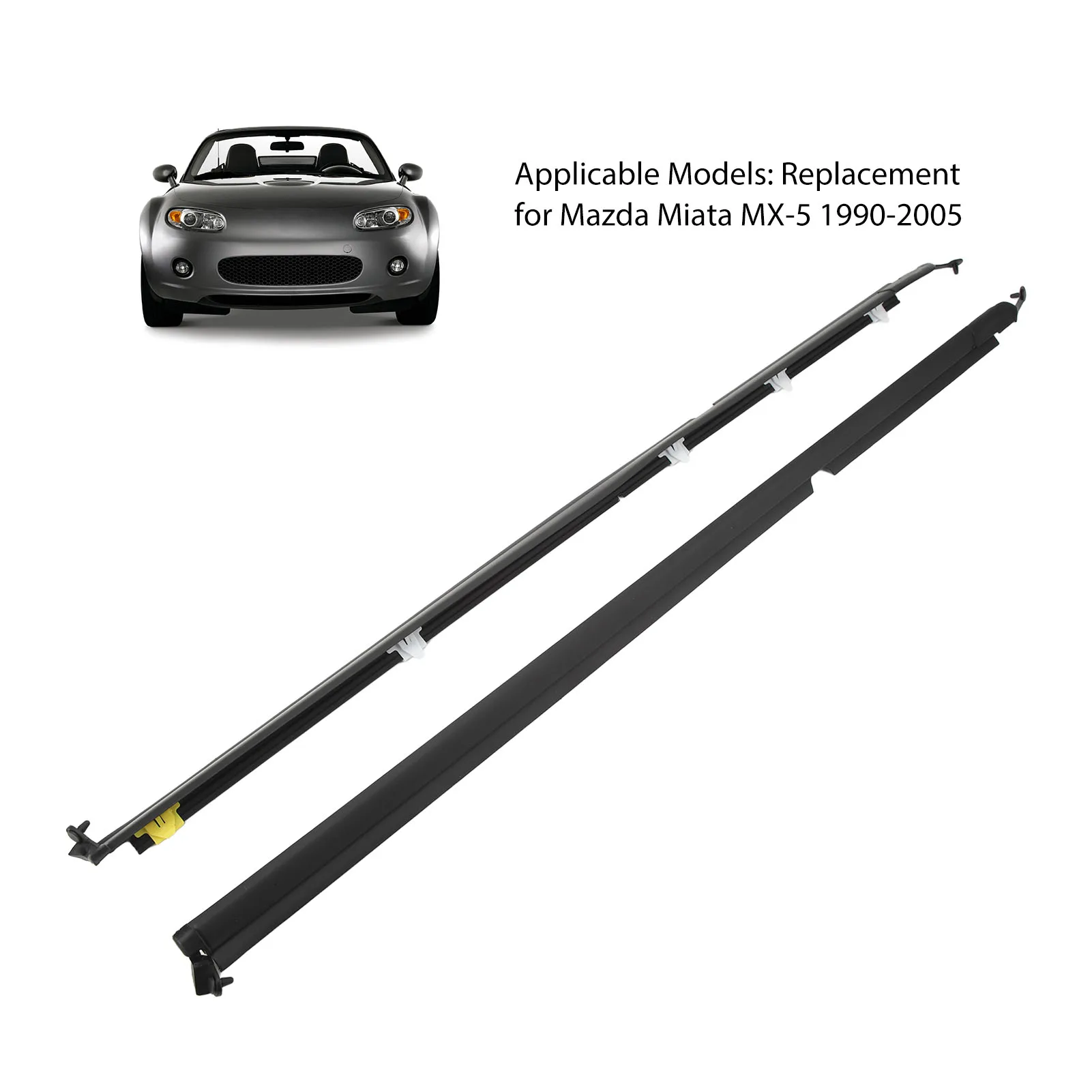 Car door glass window weatherstrip seals molding NA01 59 810F left right replacement for Mazda Miata MX-5 1990 to 2005 2PCS