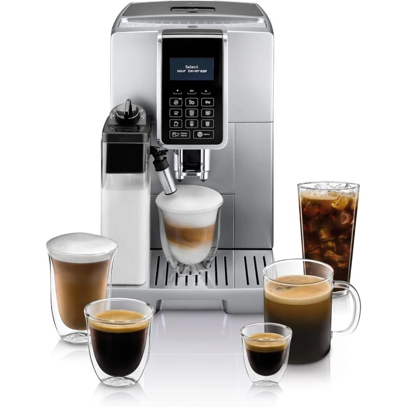 Dinamica LatteCrema Espresso Machine with Automatic Milk Frother for Latte, Cappuccino, Built-in Grinder,