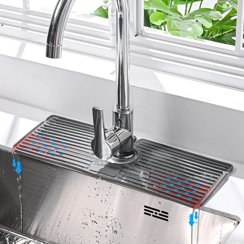Kitchen Silicone Faucet Absorbent Mat, Sink Splash Guard, Drain Pad, Countertop Protector, Bathroom