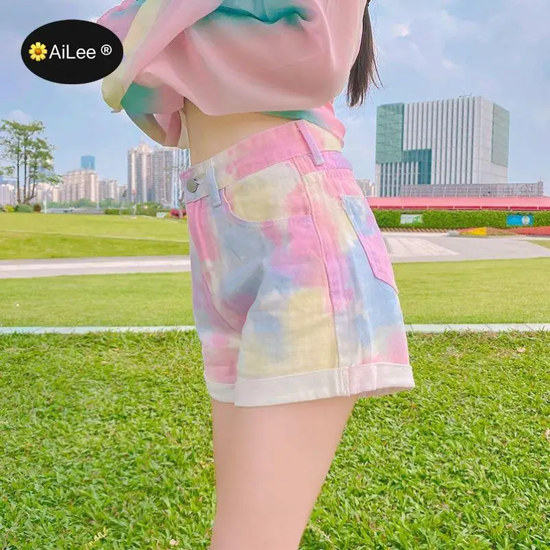 Summer Tie Dye Short Jeans New Women Sexy High Waist Teens Trendy Shorts Lady Fashion Casual Plus Size Denim Shorts Streetwear