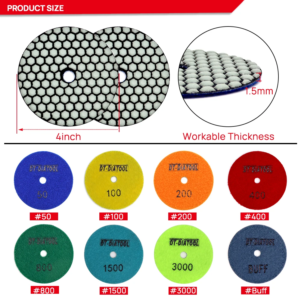 DT-DIATOOL 6pcs/pk Diamond Dry Polishing Pad Sanding Discs Dia 4\
