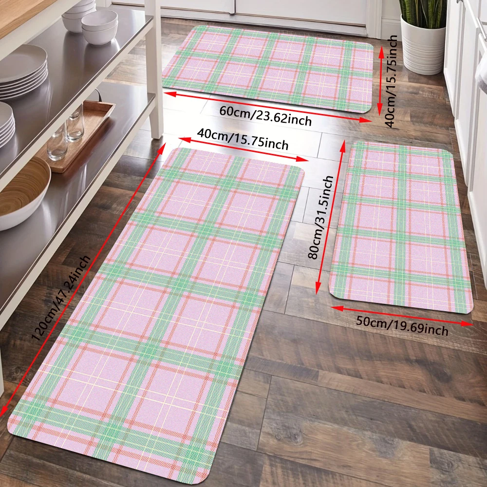 Pink Teal Plaid Tartan Floor Mat