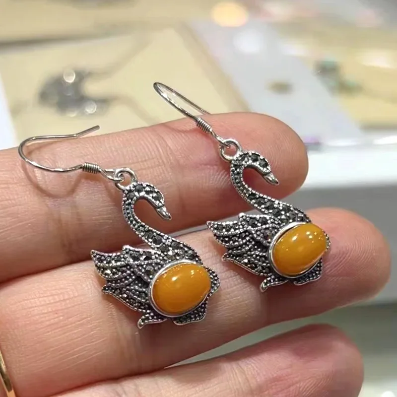

Hot Selling New 925 Sterling Silver Women's Earrings European and American Trendy Luxurious Natural Turquoise Party Gifts