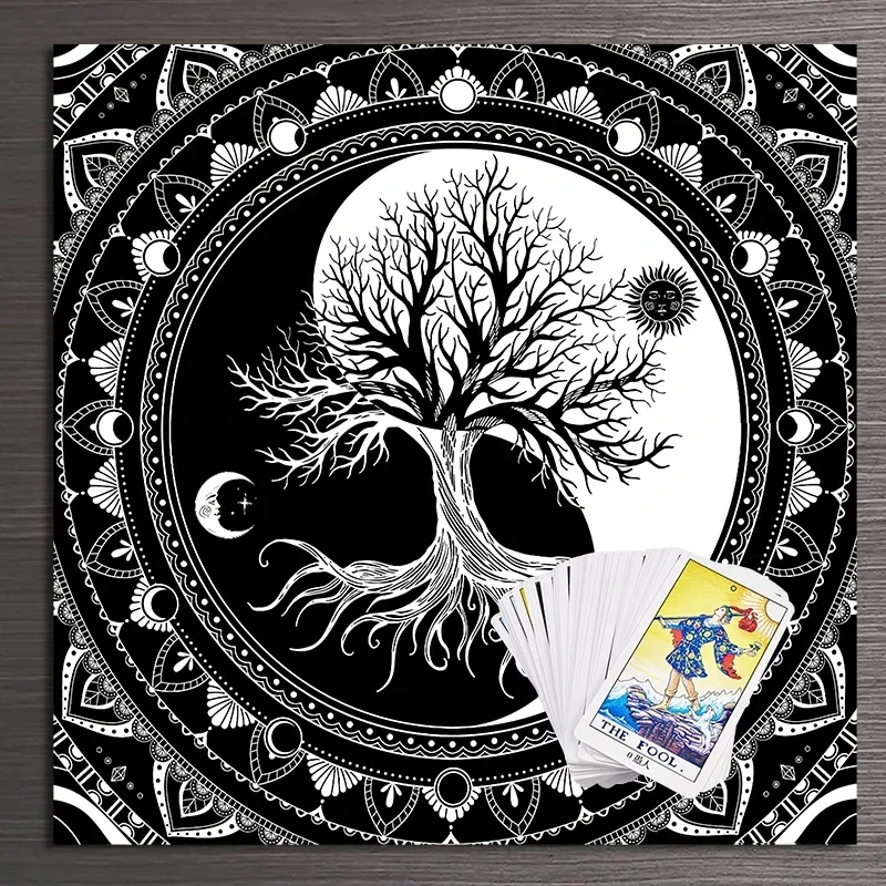 Description Picture 3 of itemlife Tree Tarot Table Altar Cloth sun moon Board Game Mat Square Pendulum Divination Altar Tablecloth Board Game Card Pad Decor