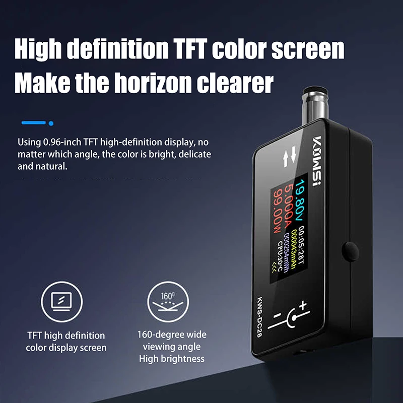 KWS-DC28 0.96인치 TFT HD 디지털 디스플레이 DC 5.5*2.5 인터페이스 테스터 전압 전류계 전력계 멀티 일체형 디스플레이.