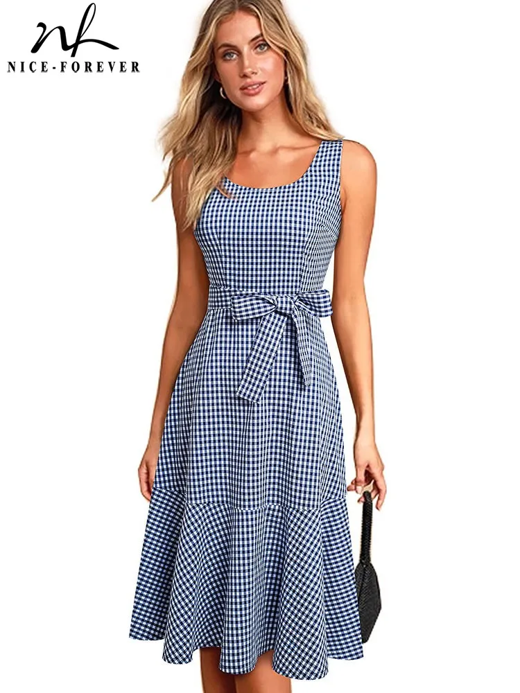 Summer Casual Plaid Cottagecore Dresses 