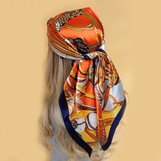 Satin Scarf For Hair Designer Luxury Brand Kerchief Neck Silk Head Scarves  Bandana Ladies Handkerchief 90X90CM Headscarf