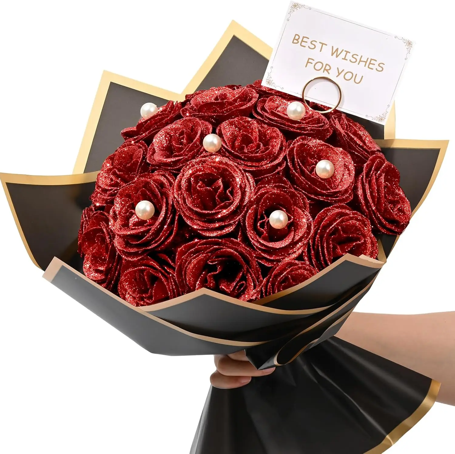 Everlasting Red Glitter Roses Bouquet DIY Gift Set – Shiny Artificial Roses