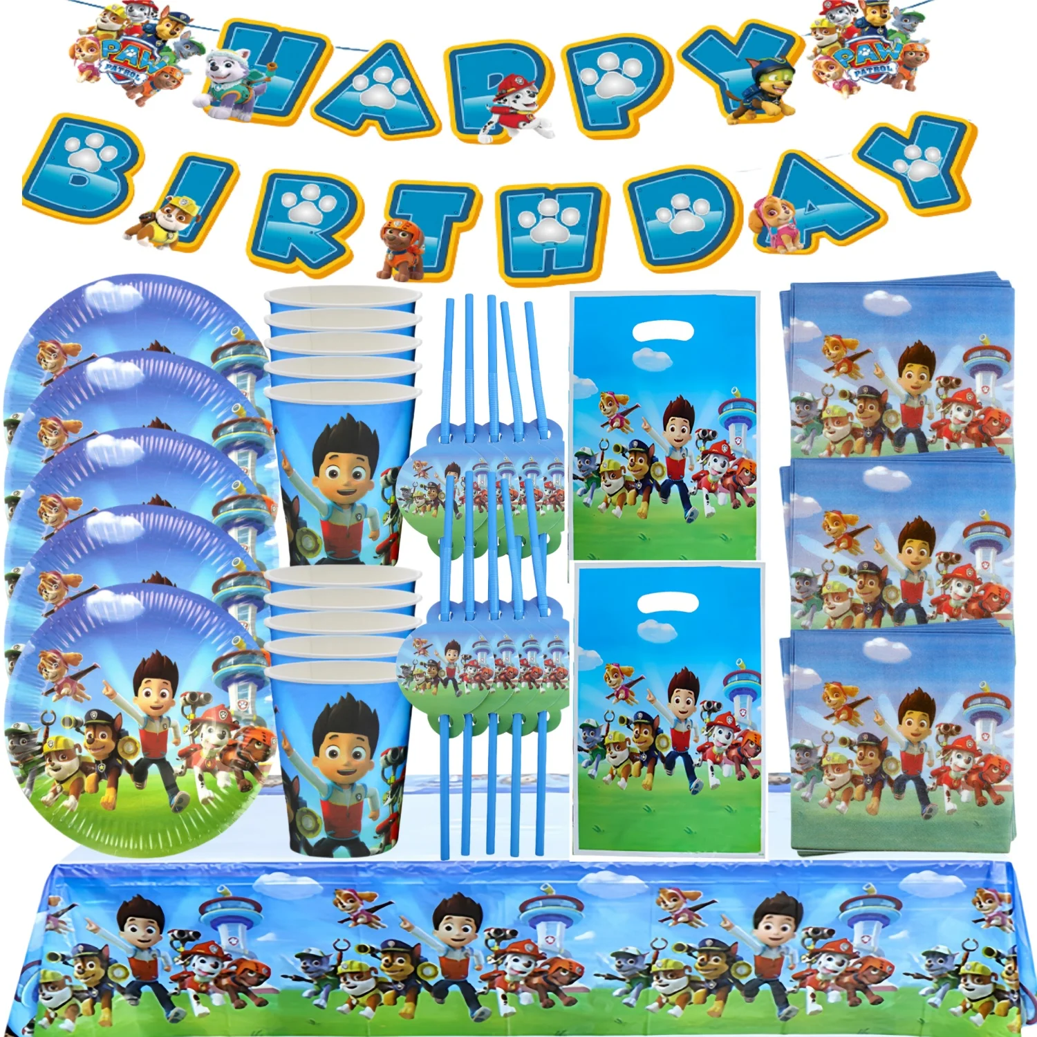 Paw Patrol Geburtstagsparty-Dekoration, Einweggeschirr, Hundetischdecke, Teller, Becher, Serviette, Paw Patrol Partygeschenke, Geschenke, Zubehör