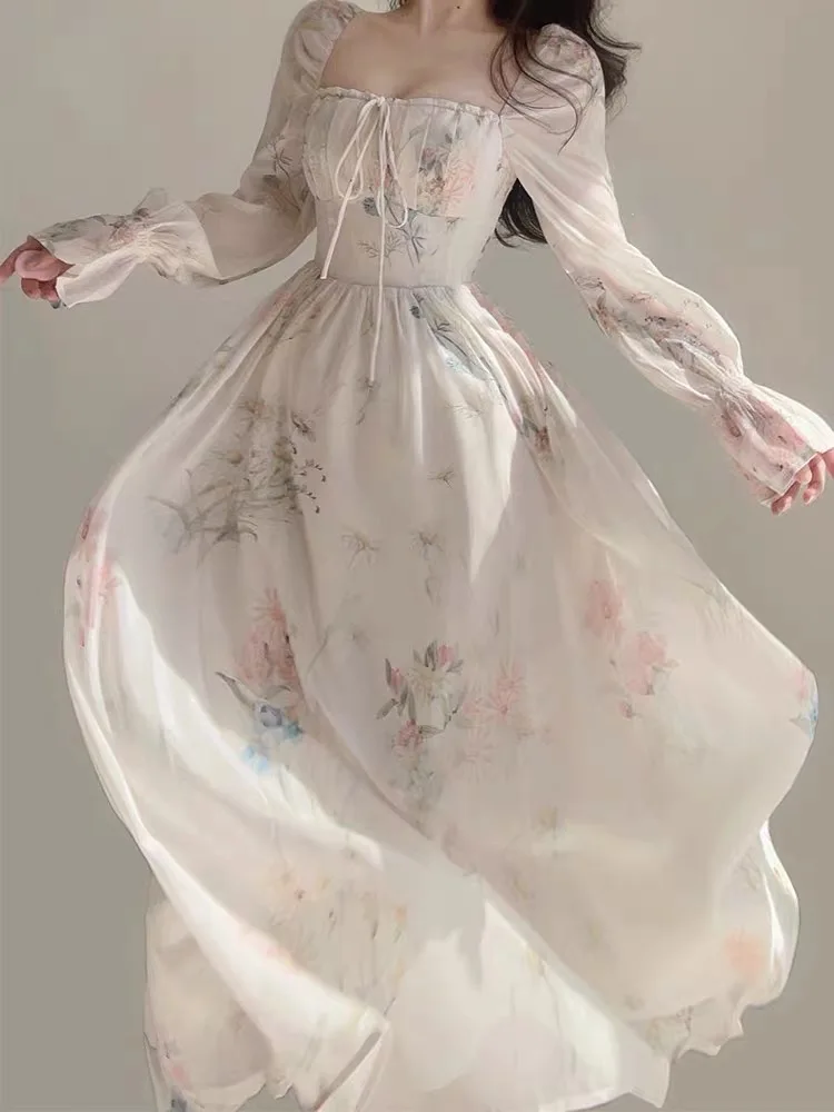 

Women's Elegent Party Prom Midi Print Dress Summer Female New Fashion French Retro One Piece French Style Clothes Vestidos Chic