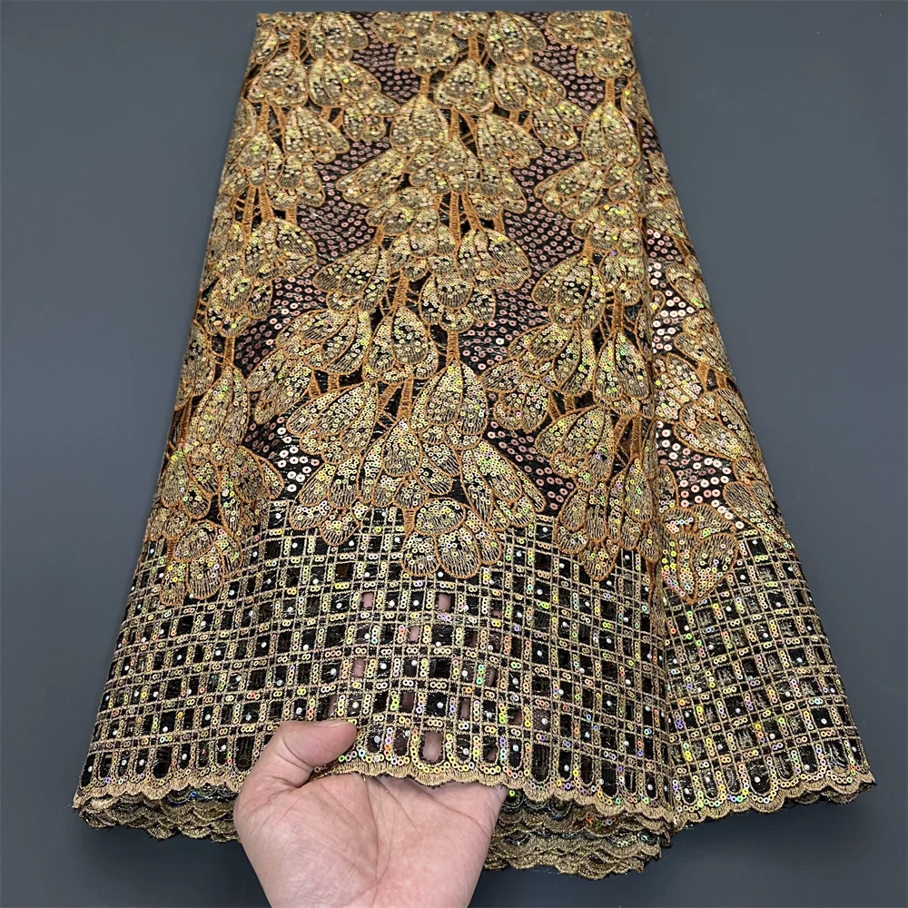 2025 High Quality African Nigerian Lace Fabric Embroidery Tulle Guipure Sequins For Wedding/Bridal Gowns Dress Net Cloth 5 yards 3