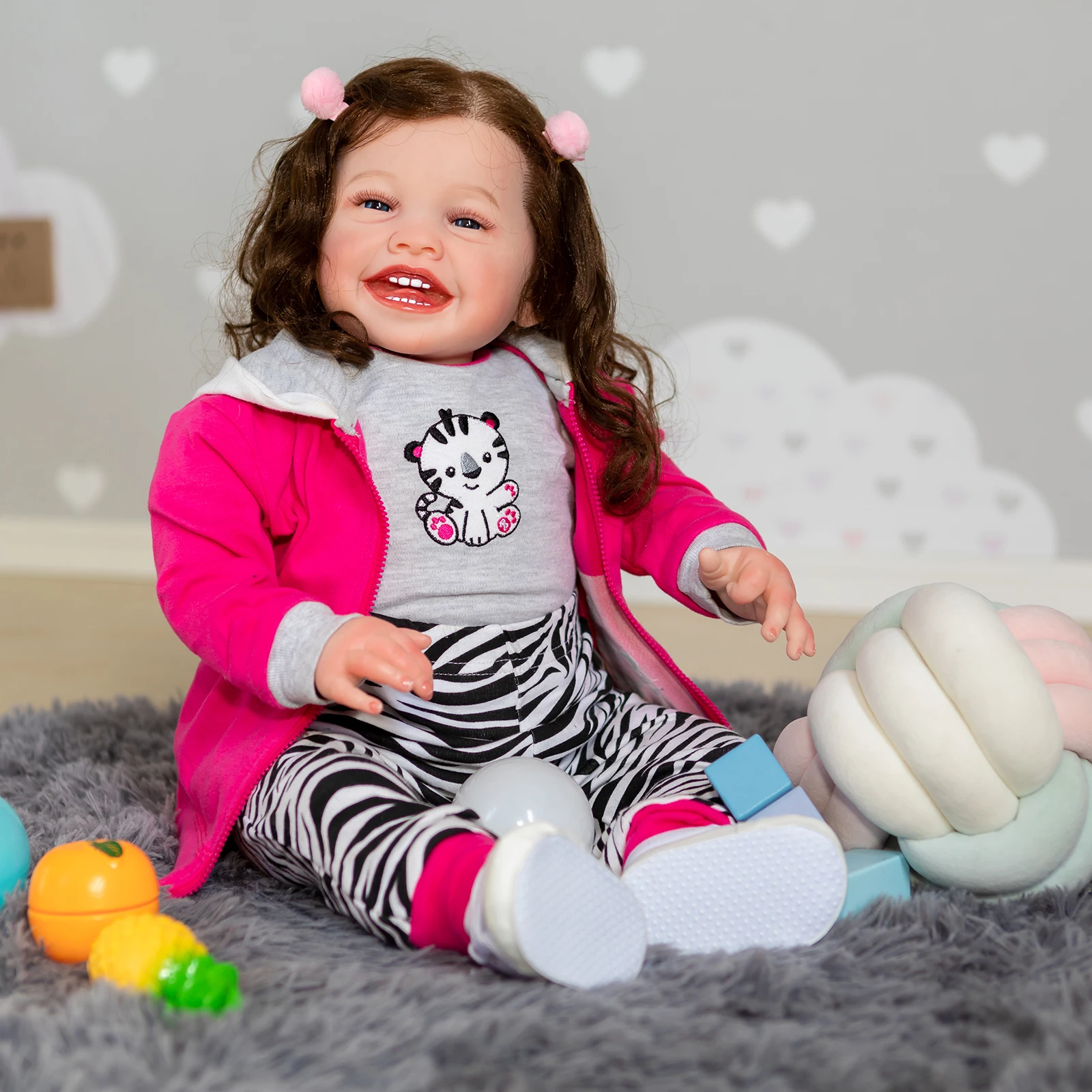 

24 Inch Huge Happy Girl Reborn Toddler Doll Mila Lifelike Real Baby Size 3D Painted Silicone Reborn Baby Doll Toys Gift