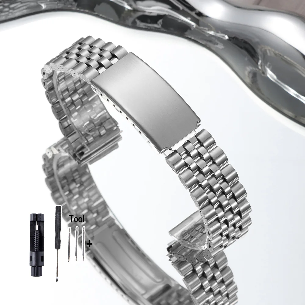Elegant Stainless Steel Universal Watch Strap - Adjustable Metal Bracelet with Folding Buckle