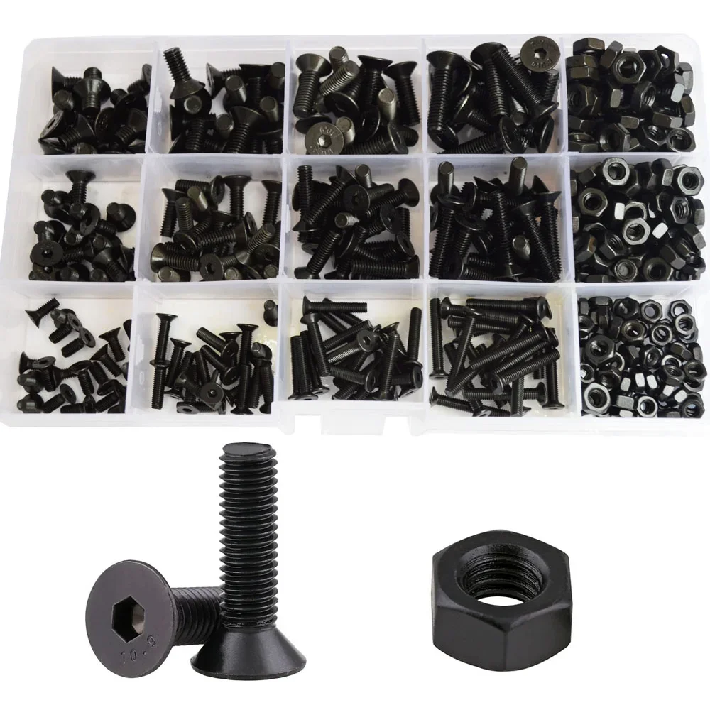 DIN7991 Allen Flat Head Hex Bolt Nut Set Kit M2 M3 M4 M5 M6 Black Grade 10.9 Steel Hex Hexagon Socket Countersunk Head Screw
