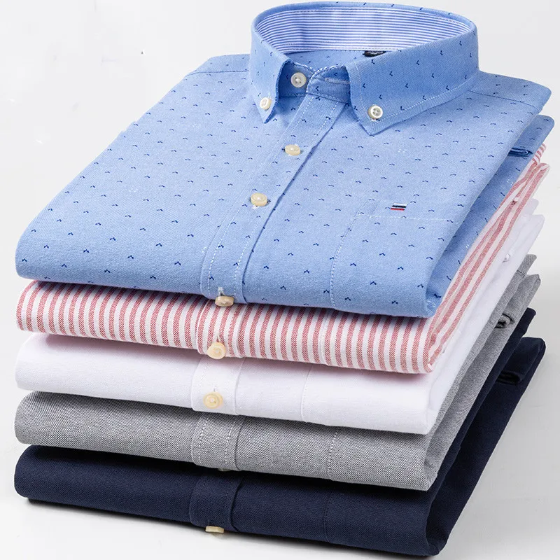 Dress Shirts Plus Size 7XL 6XL 5XL Men's Social Shirt Pure Cotton Oxford Luxury Brand Thin Soft Buttoned Plaid Formal Work Western Clothing