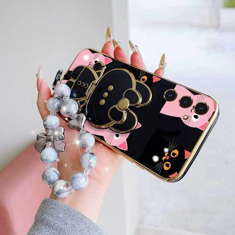 Pink Heart-Shaped Phone Case Set with Lanyard & Rabbit Stand - 3 Pieces
