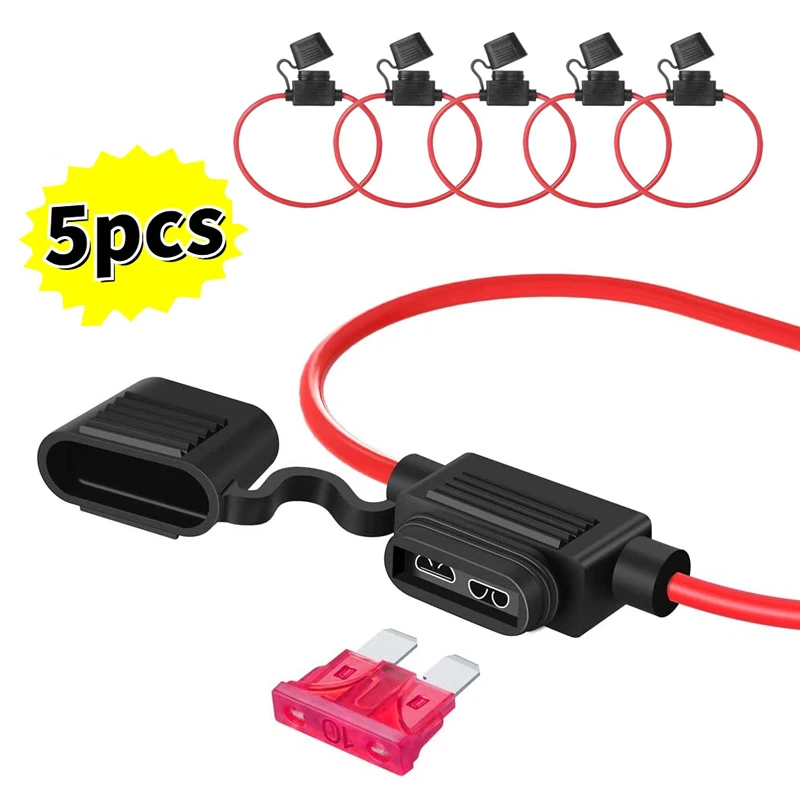 5Pcs 14AWG Car Mini Fuse Box Blade Type In Line Fuse Holder Waterproof for 2V 30A Car Motorcycles Wire Cutoff Switch Socket dc 12v 30a fuse relay switch harness set 4 pin spst automotive relays 14awg wires premium car accessory