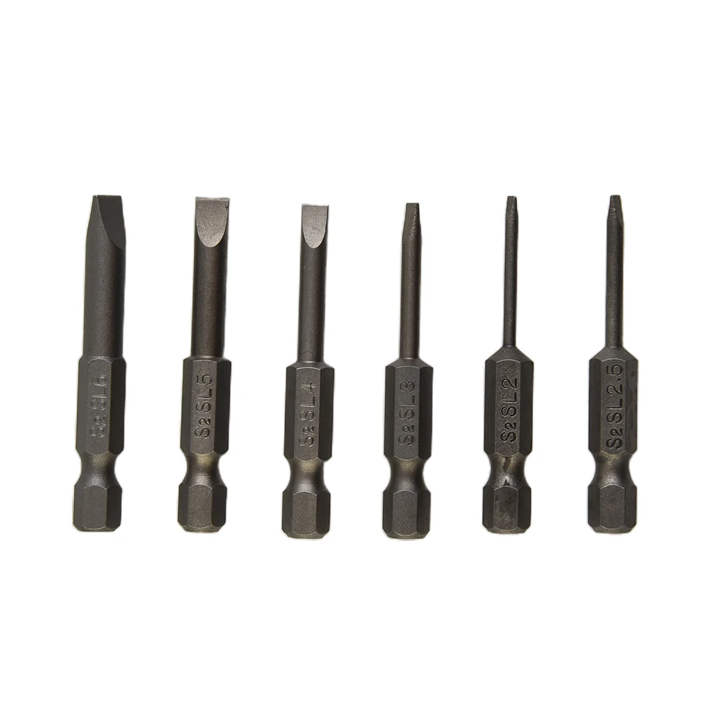 

6pcs 50mm Slotted Tip Screwdriver Bits S-2 Alloy Steel Flat Head Slotted Magnetic Screwdrive Hand Repair Kits Tools