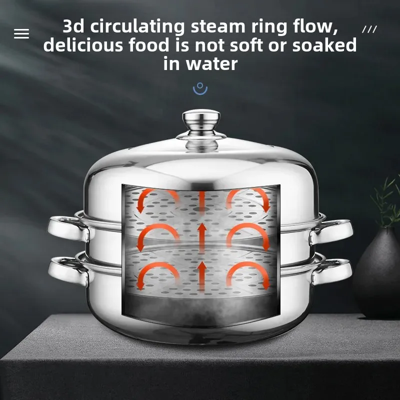 Stainless Steel Steamer Pot Double Layer Triple Layer Thickened Soup Steamer Pot Practical Gift Cookware