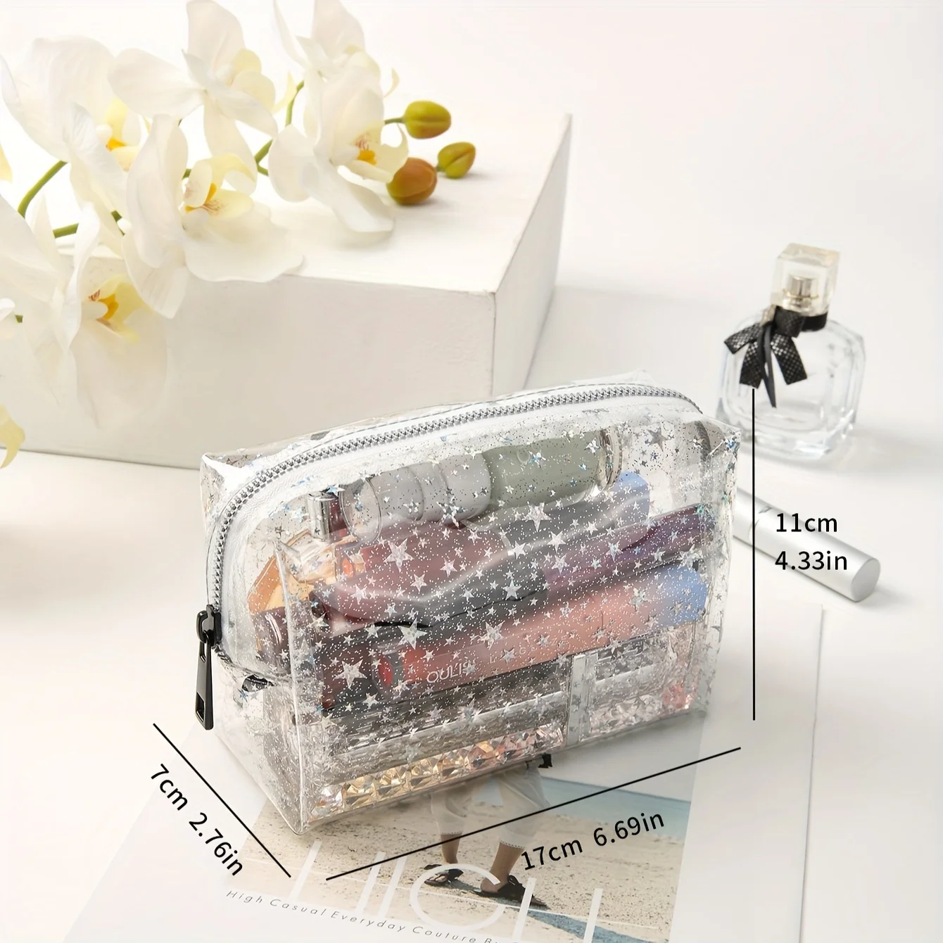 Chic Transparent Star PVC Makeup Bag - Waterproof, Large Capacity, Portable Cosmetic Organizer 3