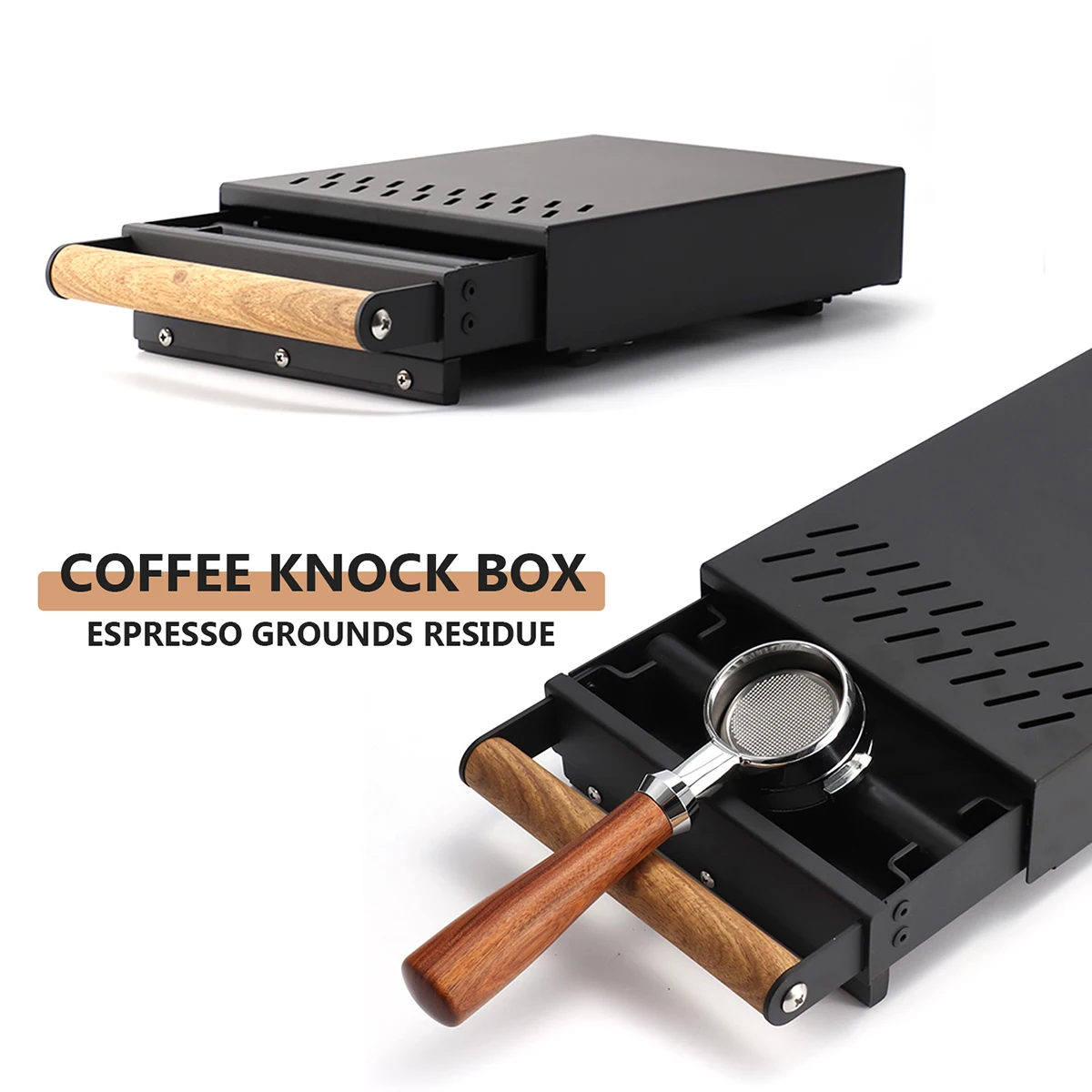 

Coffee Knock Box Espresso Grounds Residue Stainless Steel+Wood Drawer Style Powder Residue Powder Residue Bucket for Barista
