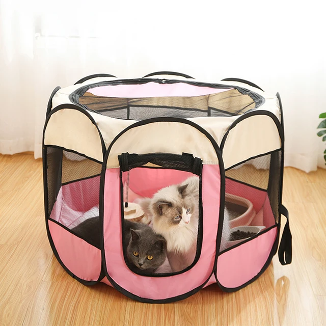 Portable Pet Tent Kennel Octagonal Fence cat cage small dog cage four season universal cat delivery room 6