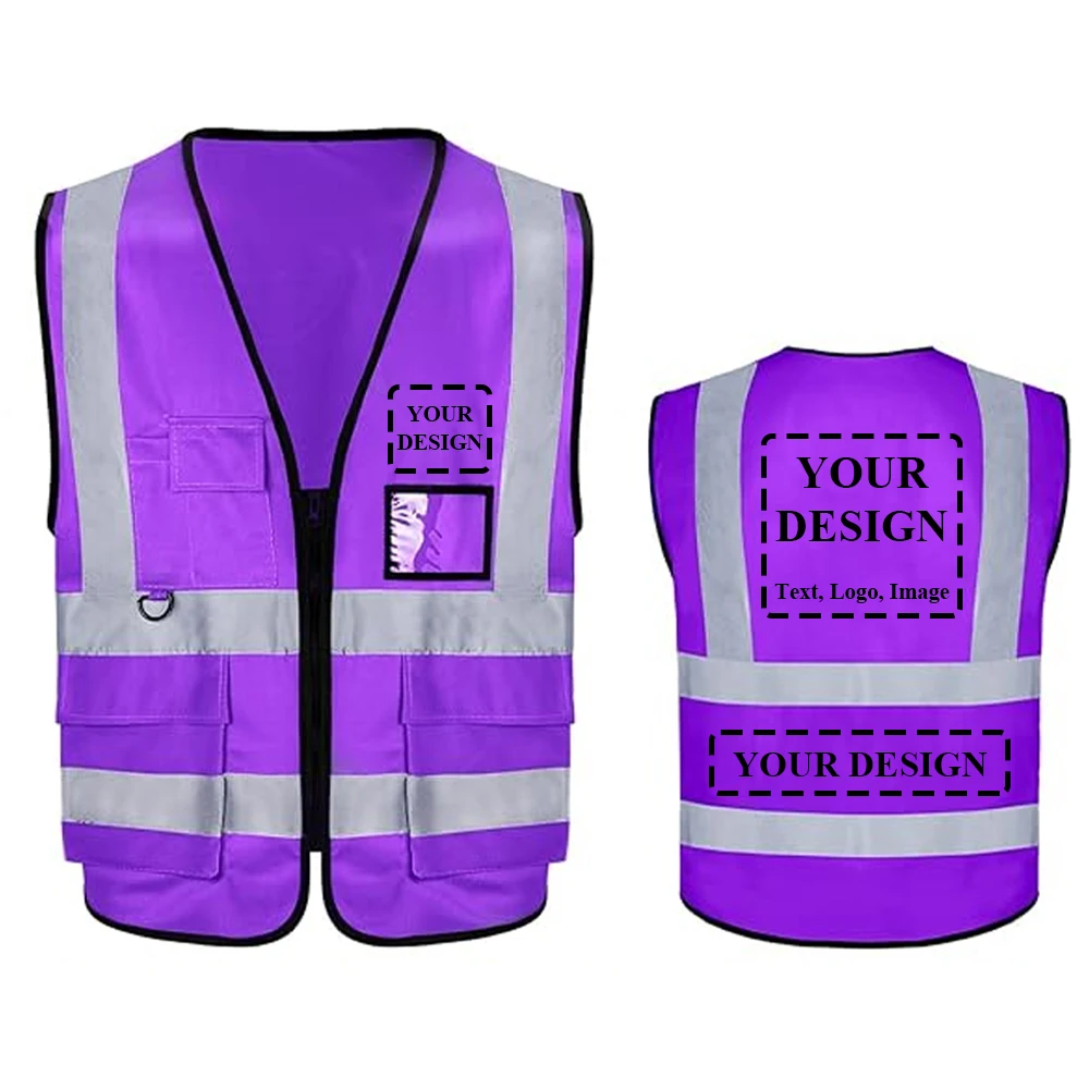 Purple Safety Vest for Men Women Hi Vis Workwear Construction Security-protection High Visibility Working Clothes