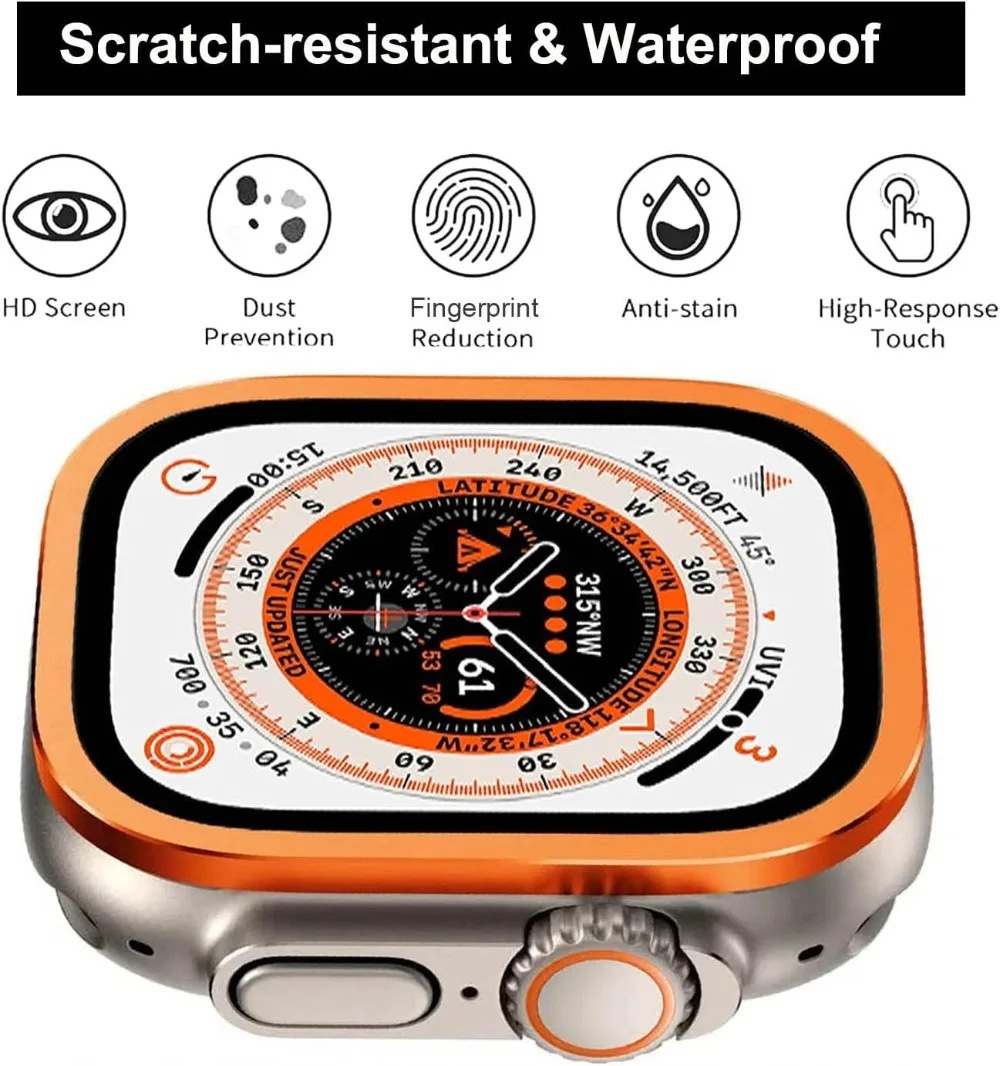 Premium Tempered Glass Screen Protector with Titanium Frame for Apple Watch Ultra 49mm - Anti-Scratch Film