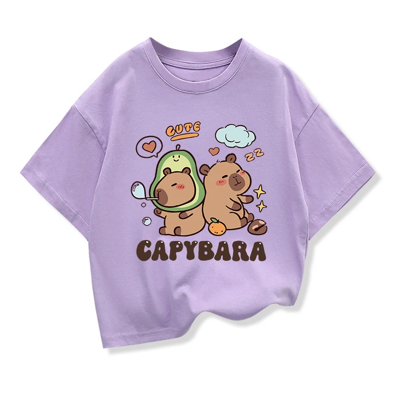 2025 New Kids Shirts Capybara Printed Cartoon T Shirt for Girls Summer Animal Printing Boy T Shirt Tops Tees Children Clothes 4