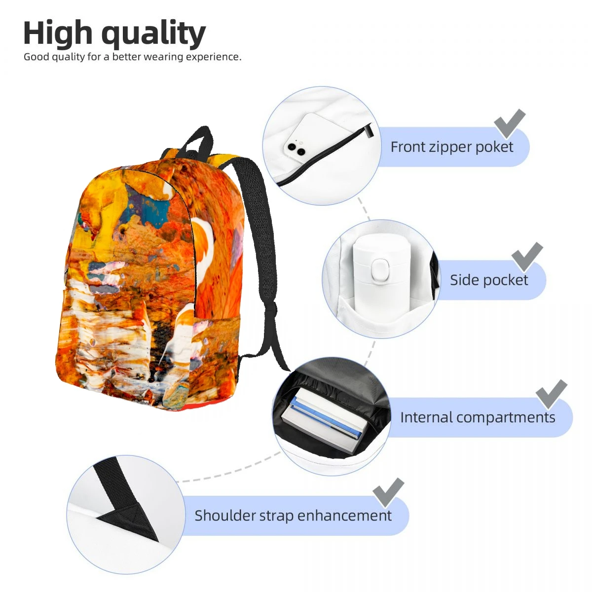 African Oil Painting National Style Backpack Casual Lightweight Laptop Backpack Men Women Travel Bag Outdoor Canvas Daypack