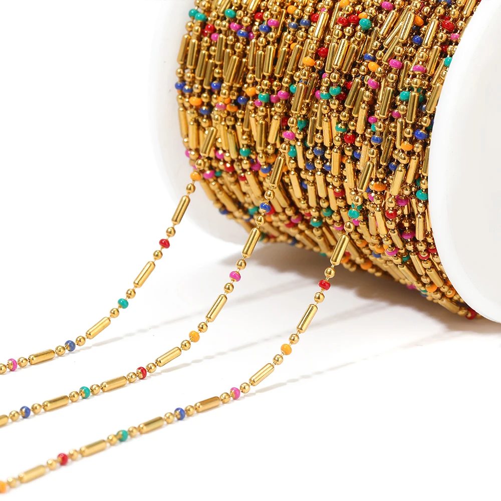 1Meter Kein Verblassen Edelstahl Emaille Ball Connect Stick Perlen Ketten DIY Schmuck Machen Armband Halskette Liefert Großhandel – Detail 1