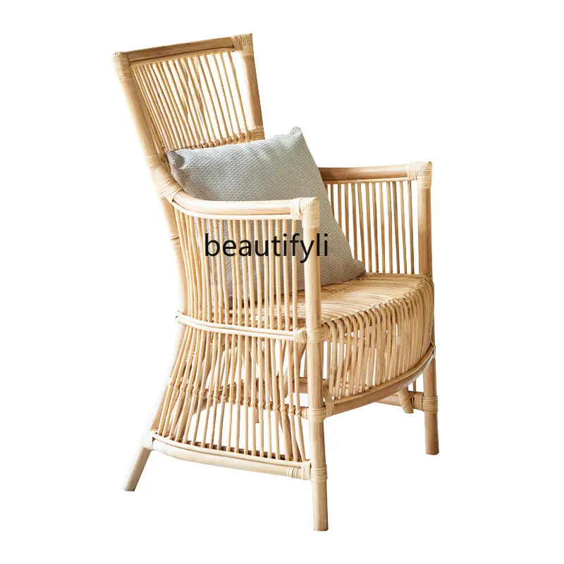 yj Rattan Dining Chair Balcony Outdoor Backrest Natural Indonesian Rattan Chair Bamboo Chair Nordic Homestay Creative Couch
