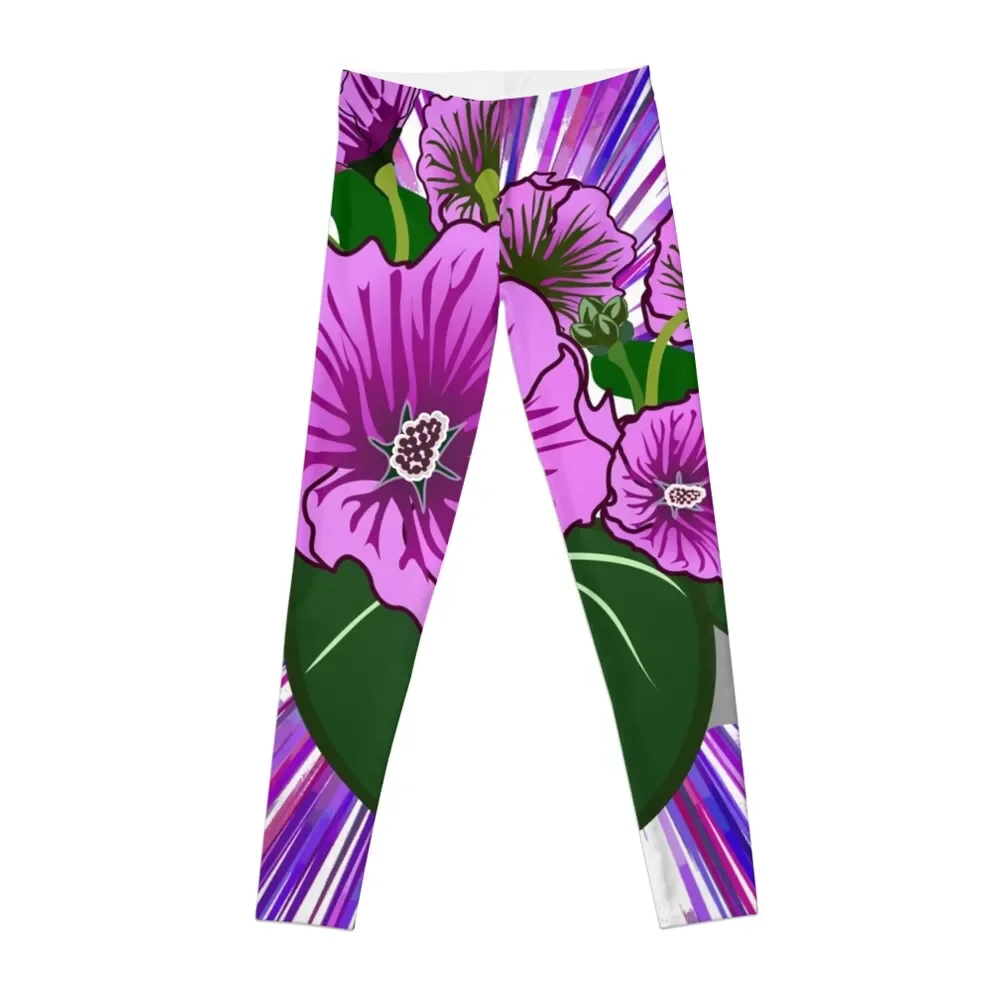 

Hawaiian Purple Floral Star Fireworks Leggings high waist active wear gym's sportswear Womens Leggings