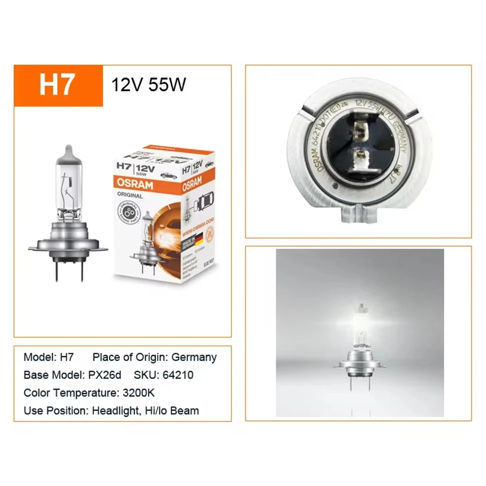 OSRAM H4 H7 H8 H9 H11 H16 HB3 HB4 9005 9006 Headlight Lamp H16 HB3 HB4 Original White Fog Lamp Car Halogen Bulb Made in Germany 5