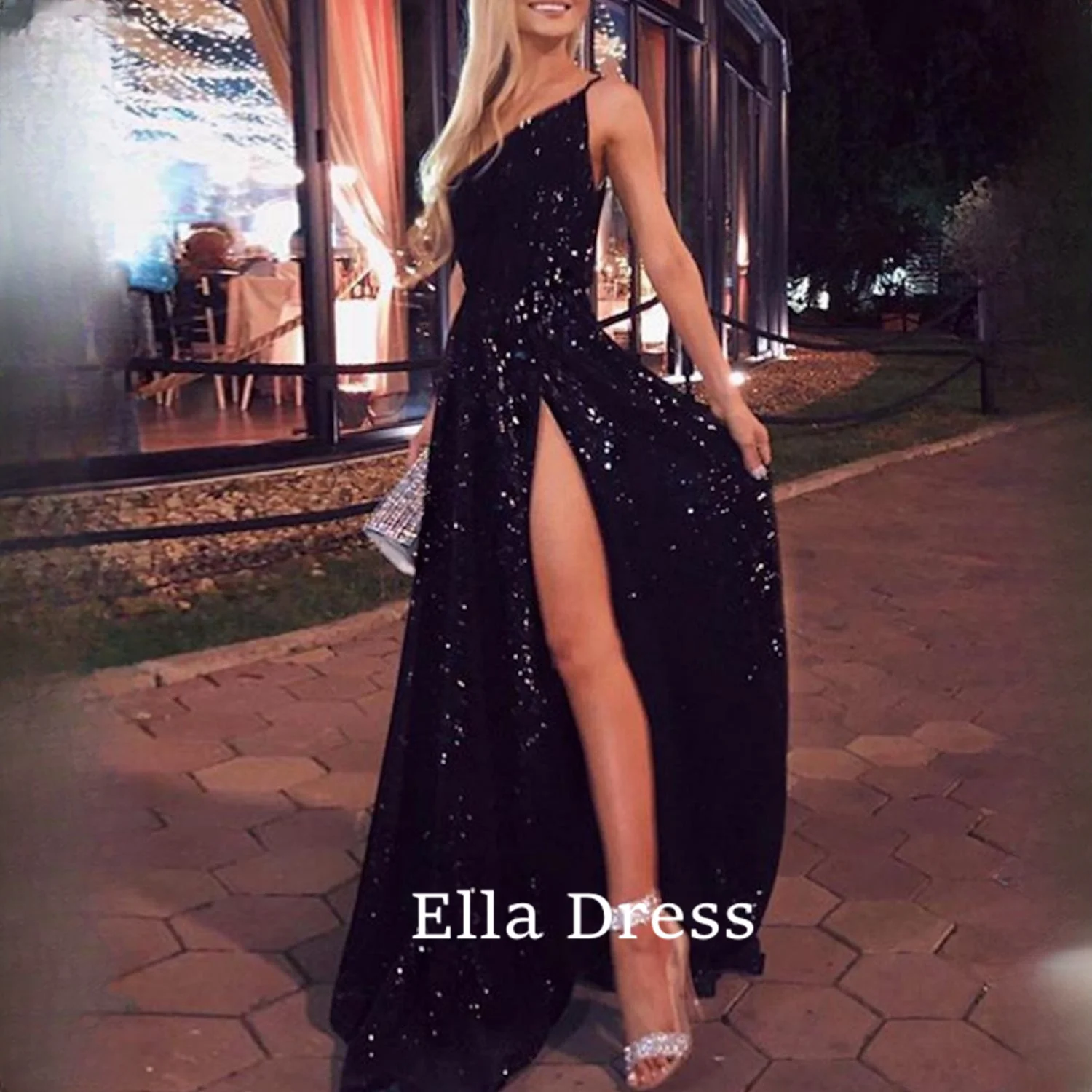 

Вечернее платье-макси Ella с блестками, блестящее Сексуальное Женское Платье до пола, Вечерние Платья С Боковым Разрезом для особых мероприятий