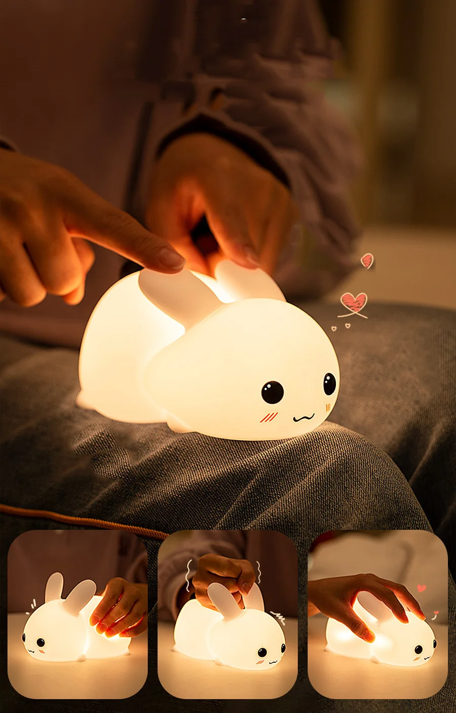 mi motion activated night light 2 Rabbit Night Light Silicone Dimmable Touch Sleeping Lights USB Rechargeable Children's Night Lamp RGB Remote Cute Feeding Lamps dinosaur light