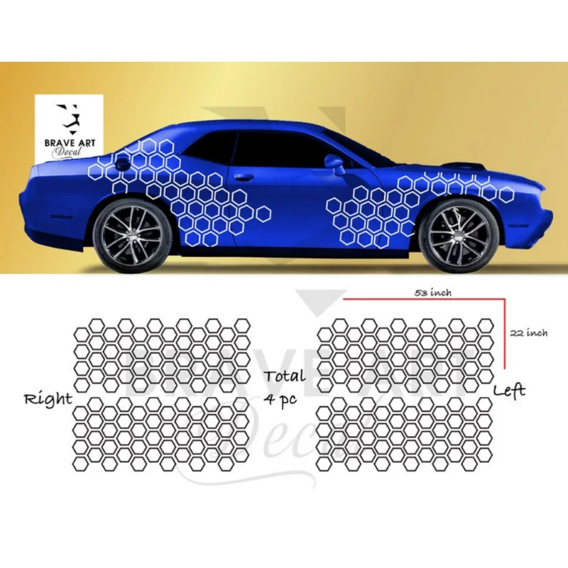 

Стикер s для автомобиля, боковая наклейка s, соты, Ромб, шестиугольник, матрица, стикер в камуфляжном стиле (4 шт.)