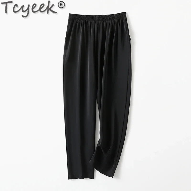 

92% Tcyeek Mulberry Silk Fashion for Women Clothes 2024 Casual Woman Trousers Long Harem Pants Streetwear