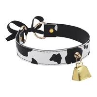 Collier ras du cou en cuir pour femmes, imprimé vache, nœud réglable, à la mode 3