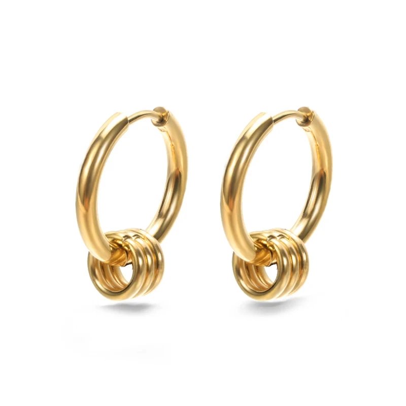 Minimalist Circle Pendant Stainless Steel Hoop Earrings For Women